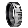 LA Las Vegas City Pipe Cut Gray Tungsten Black Ring