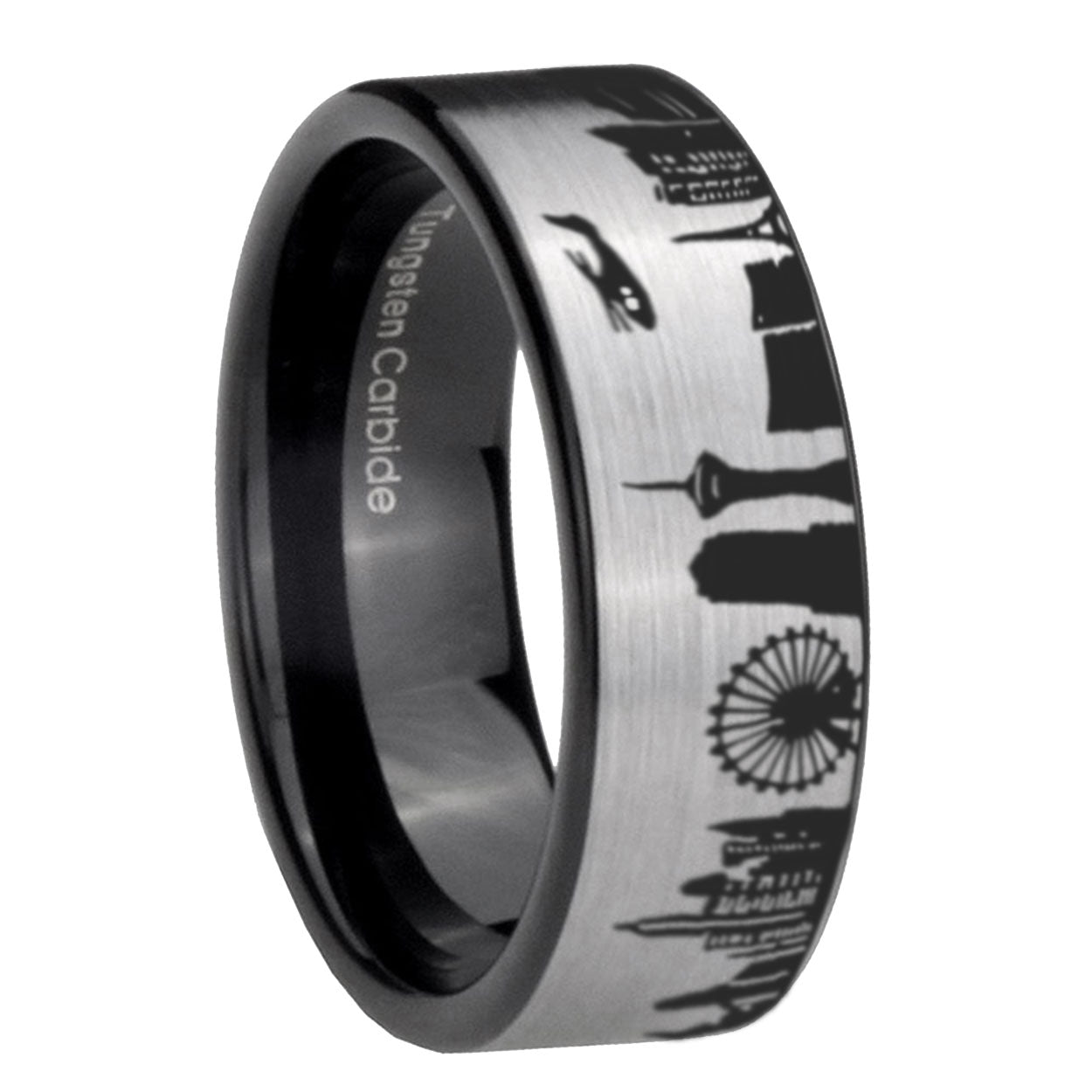 LA Las Vegas City Pipe Cut Gray Tungsten Black Ring
