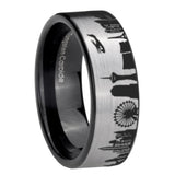 8mm LA Las Vegas City Pipe Cut Gray Tungsten Black Inside Engraved Ring