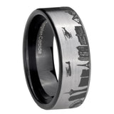 8mm LA Las Vegas City Pipe Cut Gray Tungsten Black Inside Engraved Ring