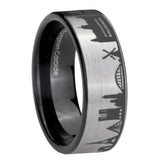 8mm France Paris City Pipe Cut Gray Tungsten Black Inside Engraved Ring