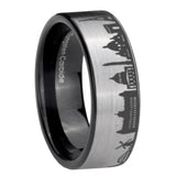 8mm France Paris City Pipe Cut Gray Tungsten Black Inside Engraved Ring
