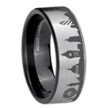 UK London City Pipe Cut Gray Tungsten Black Wedding Ring