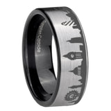 8mm UK London City Pipe Cut Gray Tungsten Black Inside Engraved Ring