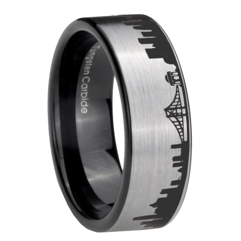 CA San Francisco City Pipe Cut Gray Tungsten Black Ring