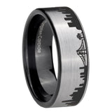 8mm CA San Francisco City Pipe Cut Gray Tungsten Black Inside Engraved Ring
