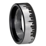 8mm CA San Francisco City Pipe Cut Gray Tungsten Black Inside Engraved Ring