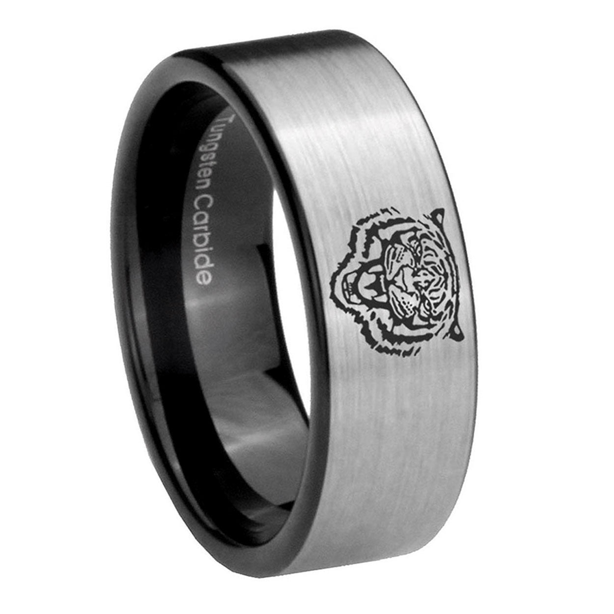 8mm Lion Pipe Cut Brushed Silver Tungsten Engagement Ring