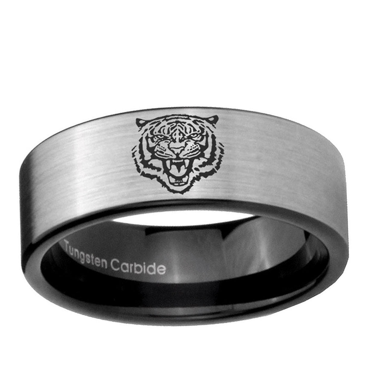 6mm Lion Pipe Cut Brushed Silver Tungsten Engagement Ring