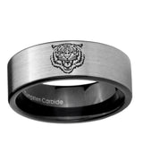 6, 8mm Lion Pipe Cut Brushed Silver Tungsten Ring