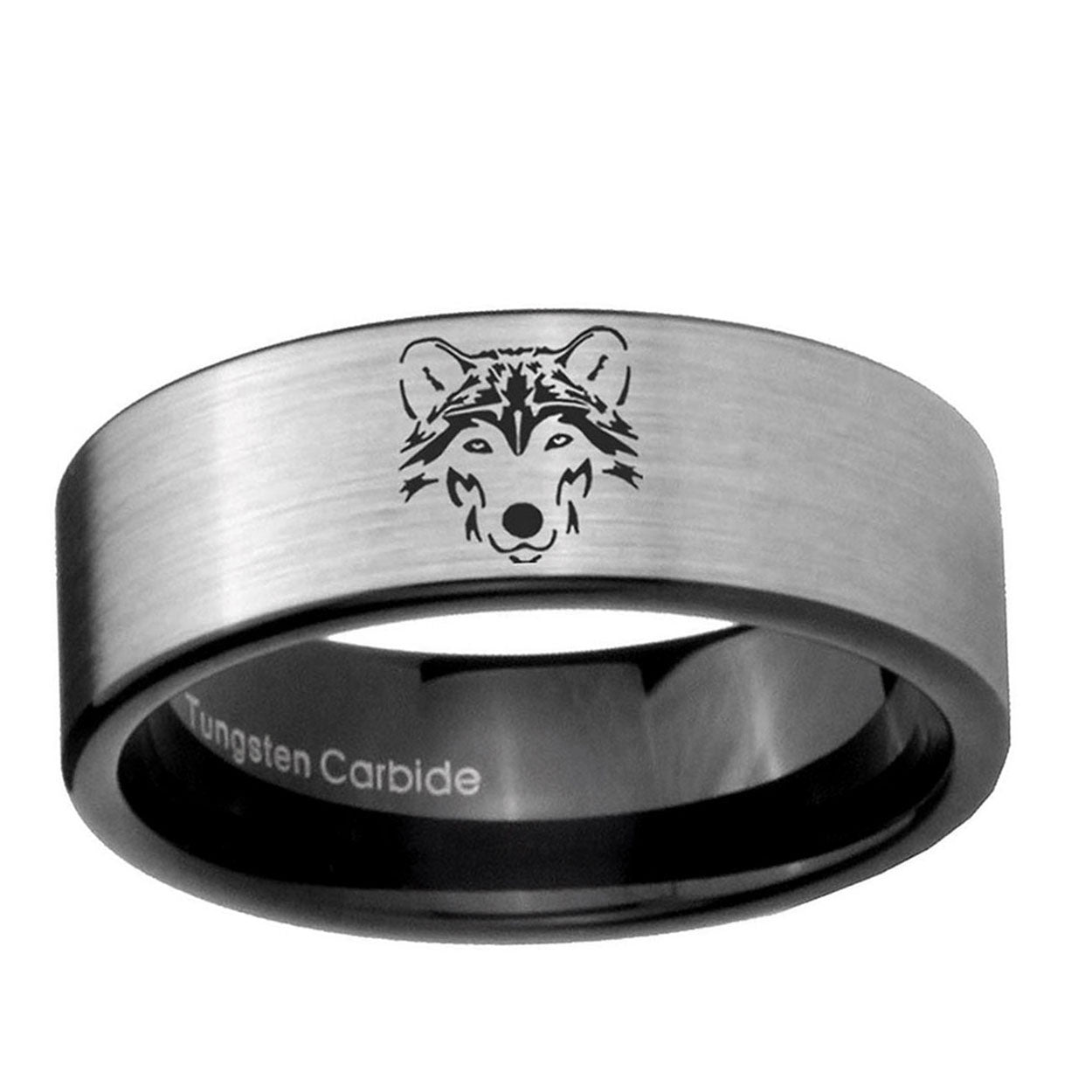 6mm Wolf Pipe Cut Brushed Silver Tungsten Engagement Ring