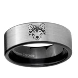 6, 8mm Wolf Pipe Cut Brushed Silver Tungsten Ring