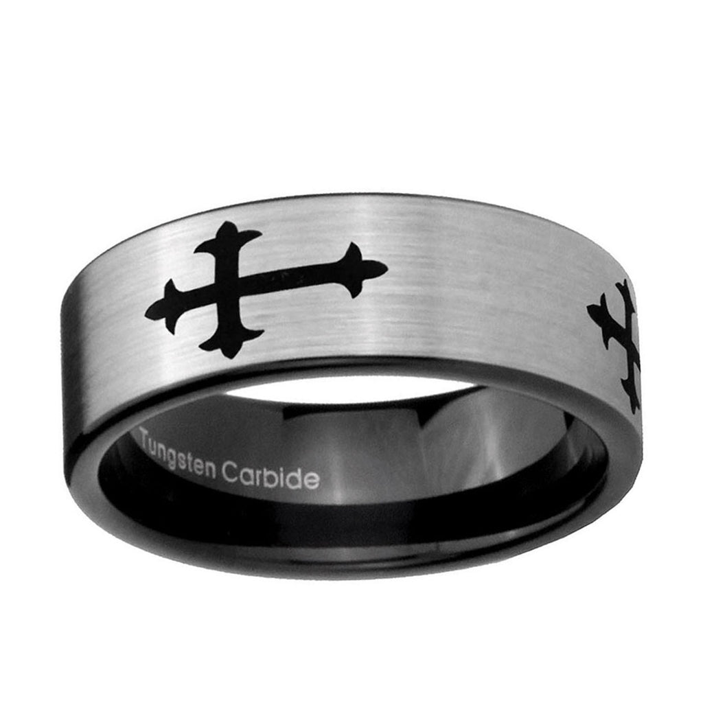 6mm Christian Cross Religious Pipe Cut Silver Tungsten Ring