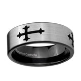 6, 8mm Christian Cross Religious Pipe Cut Brushed Silver Tungsten Custom Ring for Men