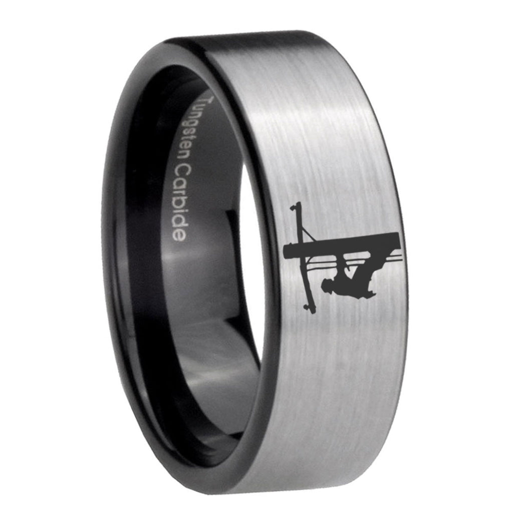 8mm Lineman Symbol Pipe Cut Silver Man Wedding Gift