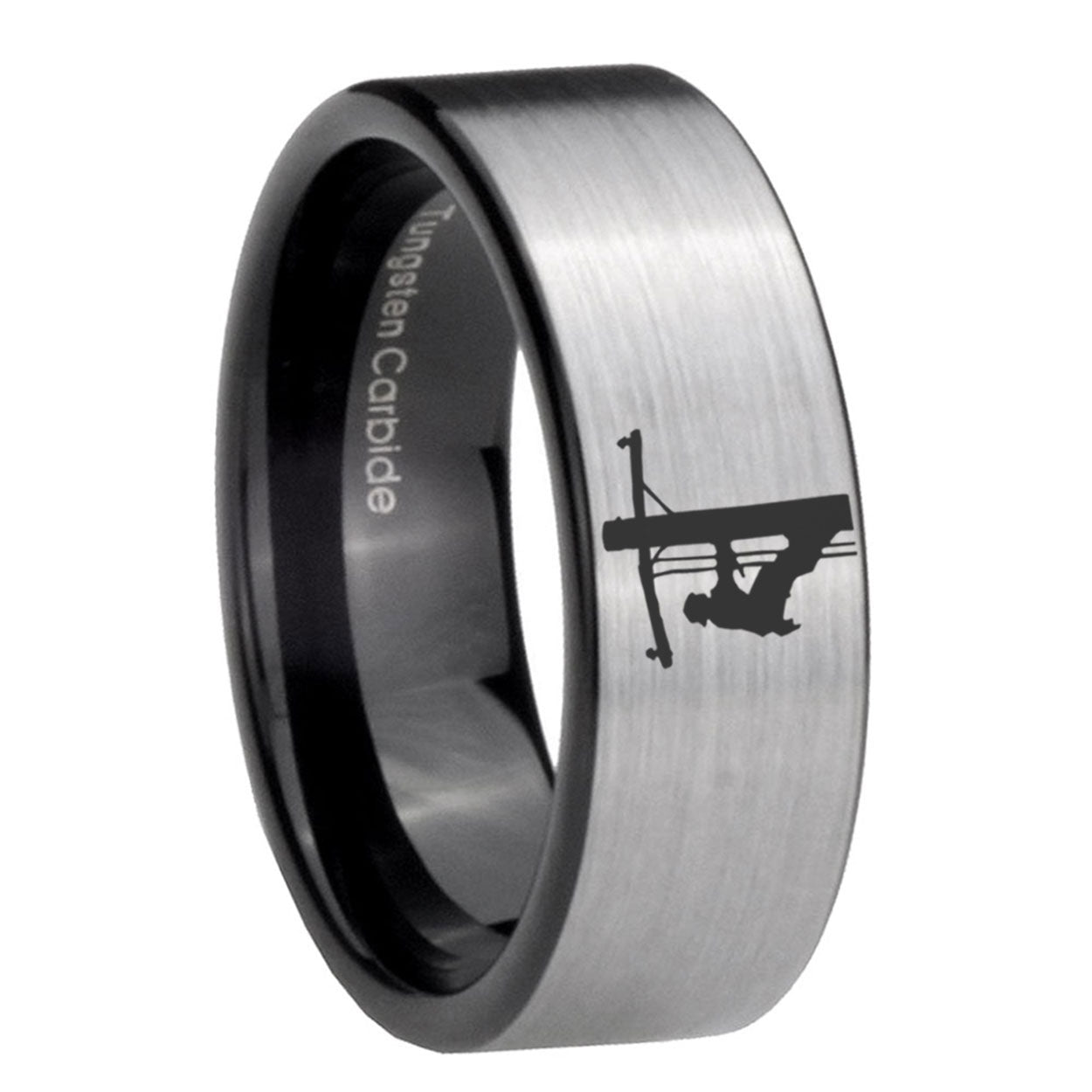 8mm Lineman Symbol Pipe Cut Silver Man Wedding Gift
