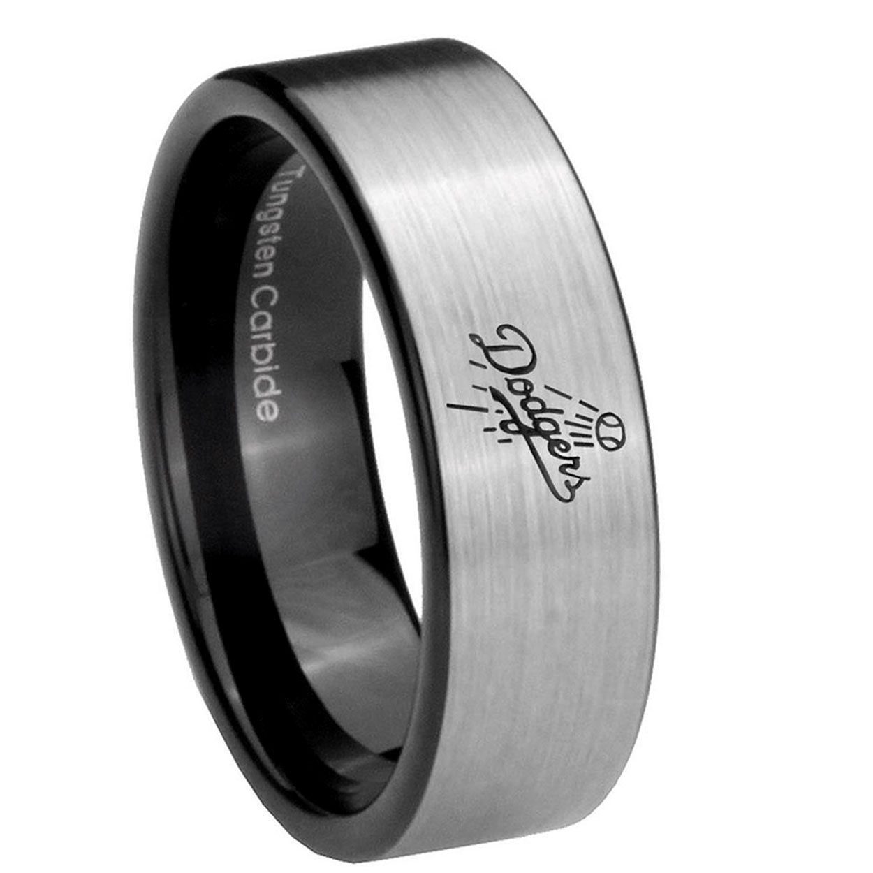 8mm LA Dogers MLB Baseball Pipe Cut Silver Tungsten Band