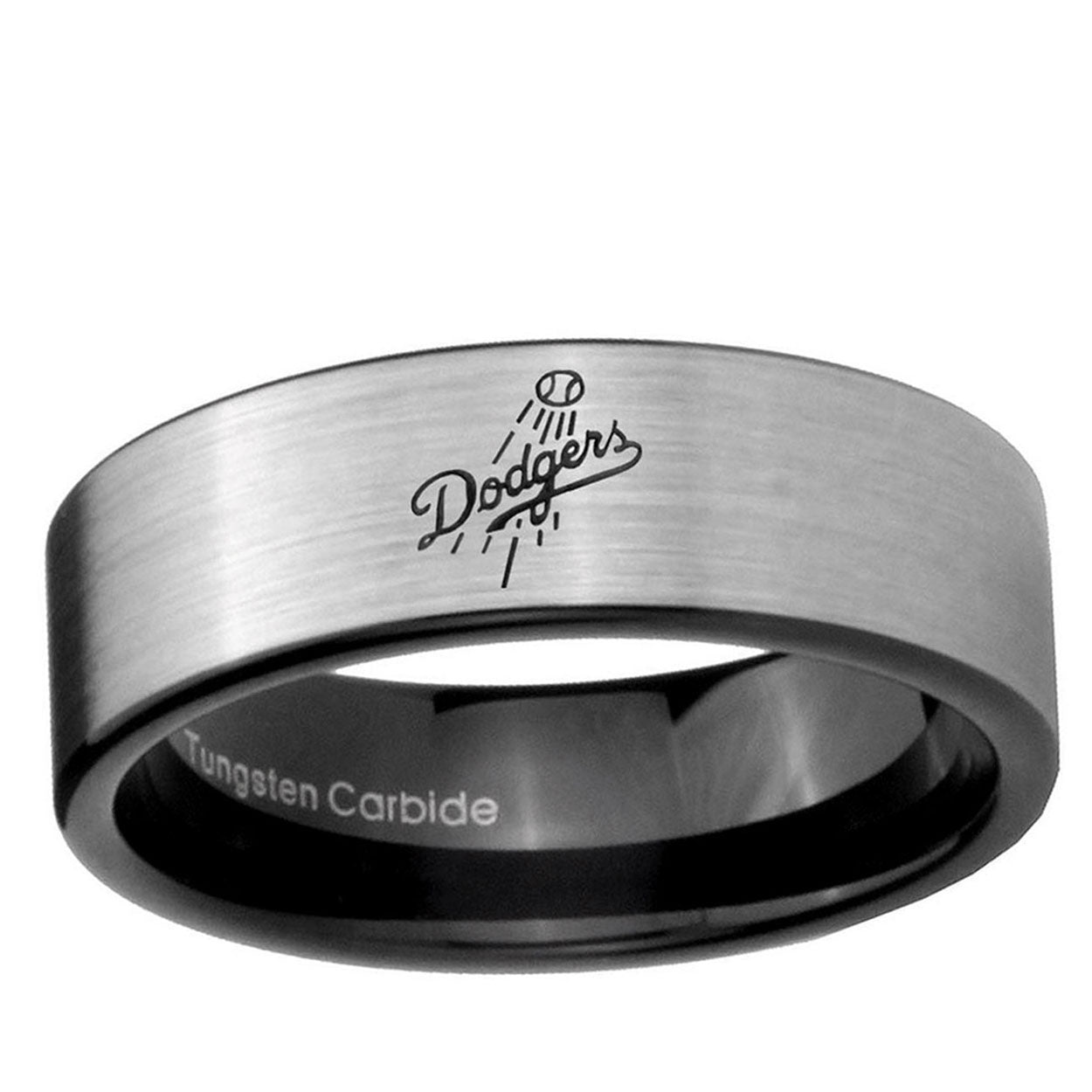 6mm LA Dogers MLB Baseball Pipe Cut Silver Tungsten Band