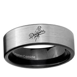 6, 8mm LA Dogers MLB Baseball Pipe Cut Brushed Silver Tungsten Ring