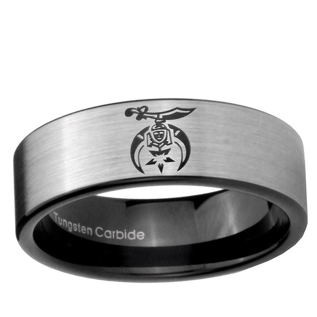 6mm Masonic Shriners Pipe Cut Brushed Silver Tungsten Ring