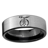 6, 8mm Masonic Shriners Pipe Cut Brushed Silver Tungsten Ring