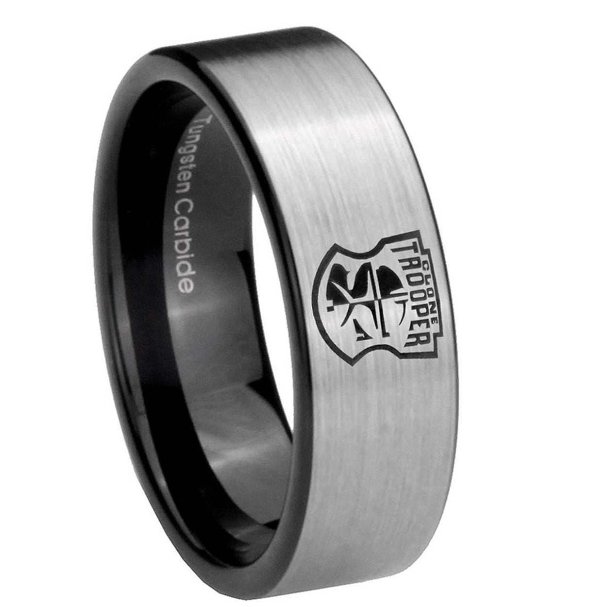 8mm Clone Trooper Pipe Cut Brushed Silver Tungsten Ring