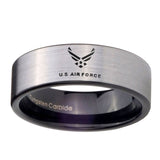 8mm-Silver-Black-US-Air-Force-Pipe-Cut-Tungsten-Carbide-Laser-Engraved-Ring