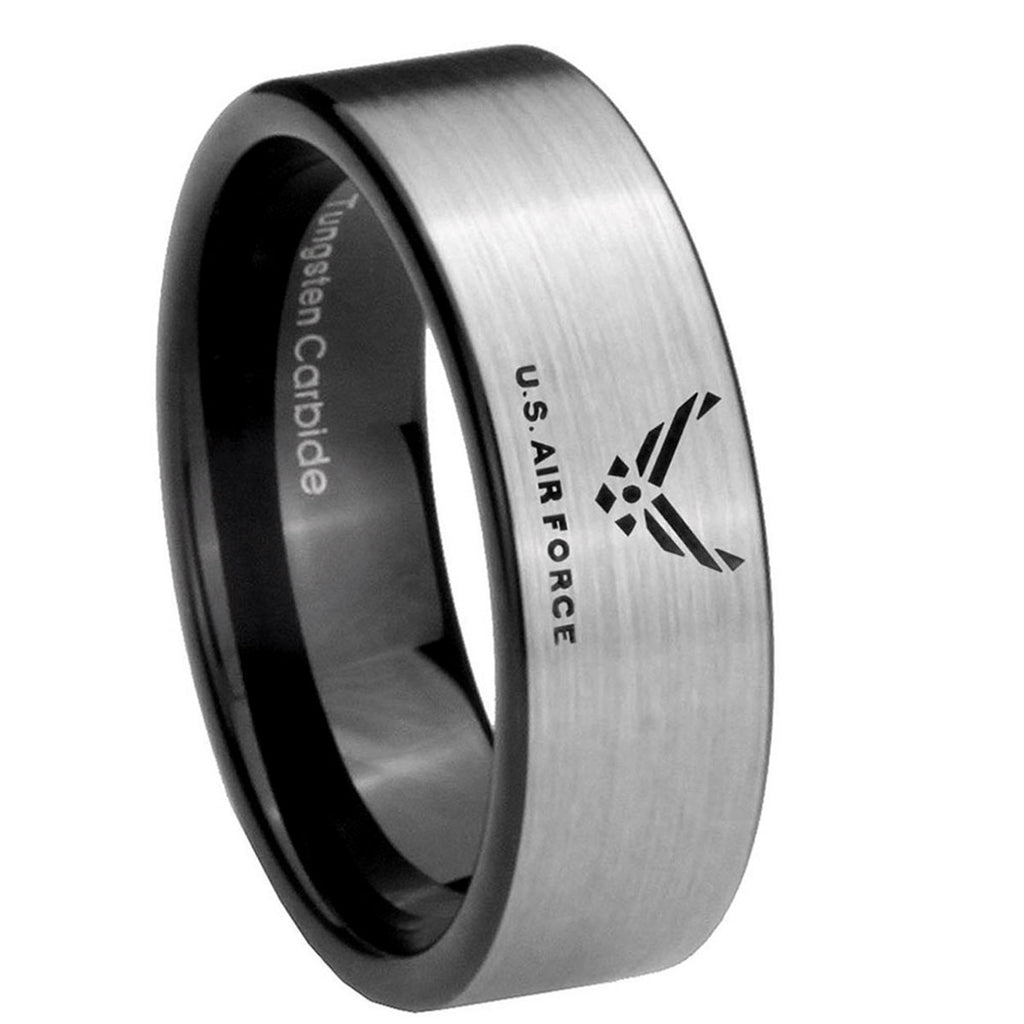 8mm Silver Black US Air Force Pipe Cut Tungsten Ring