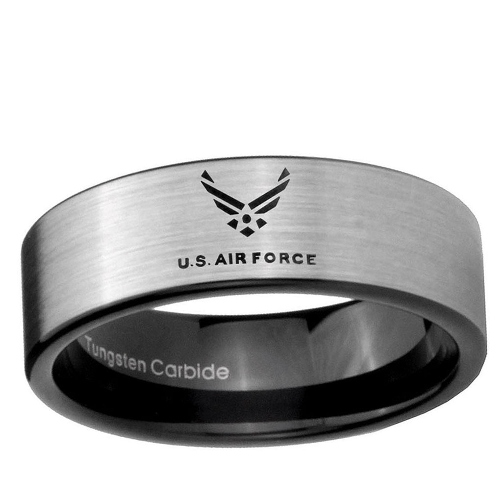 6mm Silver Black US Air Force Pipe Cut Tungsten Ring