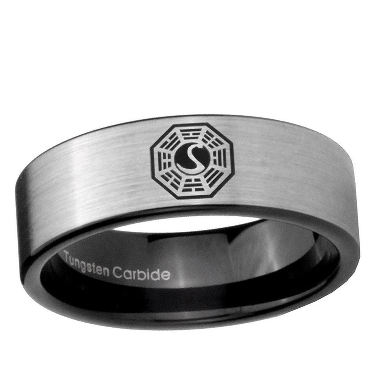 6mm Lost Dharma Pipe Cut Brushed Silver Tungsten Ring