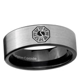 6, 8mm Lost Dharma Pipe Cut Brushed Silver Tungsten Ring