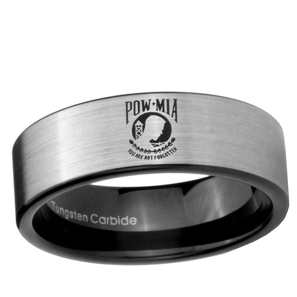 6mm Military Pow Pipe Cut Brushed Silver Tungsten Ring