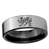 6, 8mm Dragon Pipe Cut Brushed Silver Tungsten Ring