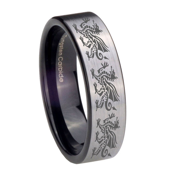 8mm-Multiple-Dragon-Pipe-Cut-Brushed-Silver-Tungsten-Wedding-Engagement-Ring