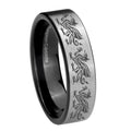 8mm Multiple Dragon Pipe Cut Brushed Silver Tungsten Ring
