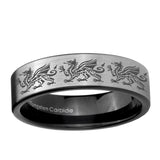 6, 8mm Multiple Dragon Pipe Cut Brushed Silver Tungsten Ring