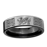 6, 8mm Multiple Dragon Celtic Pipe Cut Brushed Silver Tungsten Carbide Mens Ring