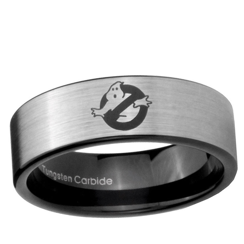 6mm Ghostbusters Pipe Cut Brushed Silver Tungsten Ring