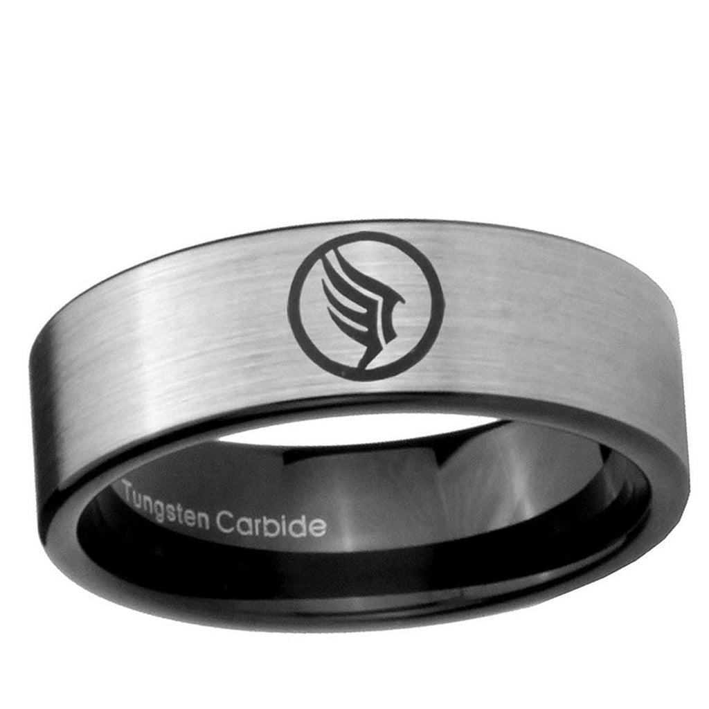6mm Silver Black Mass Effect Pipe Cut Tungsten Engraved Ring