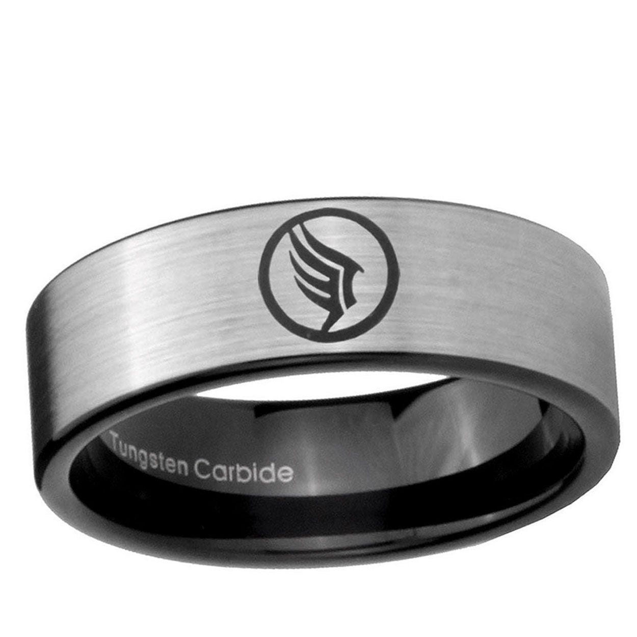 6mm Silver Black Mass Effect Pipe Cut Tungsten Engraved Ring