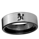6, 8mm Hatchet Man Pipe Cut Brushed Silver Tungsten Ring
