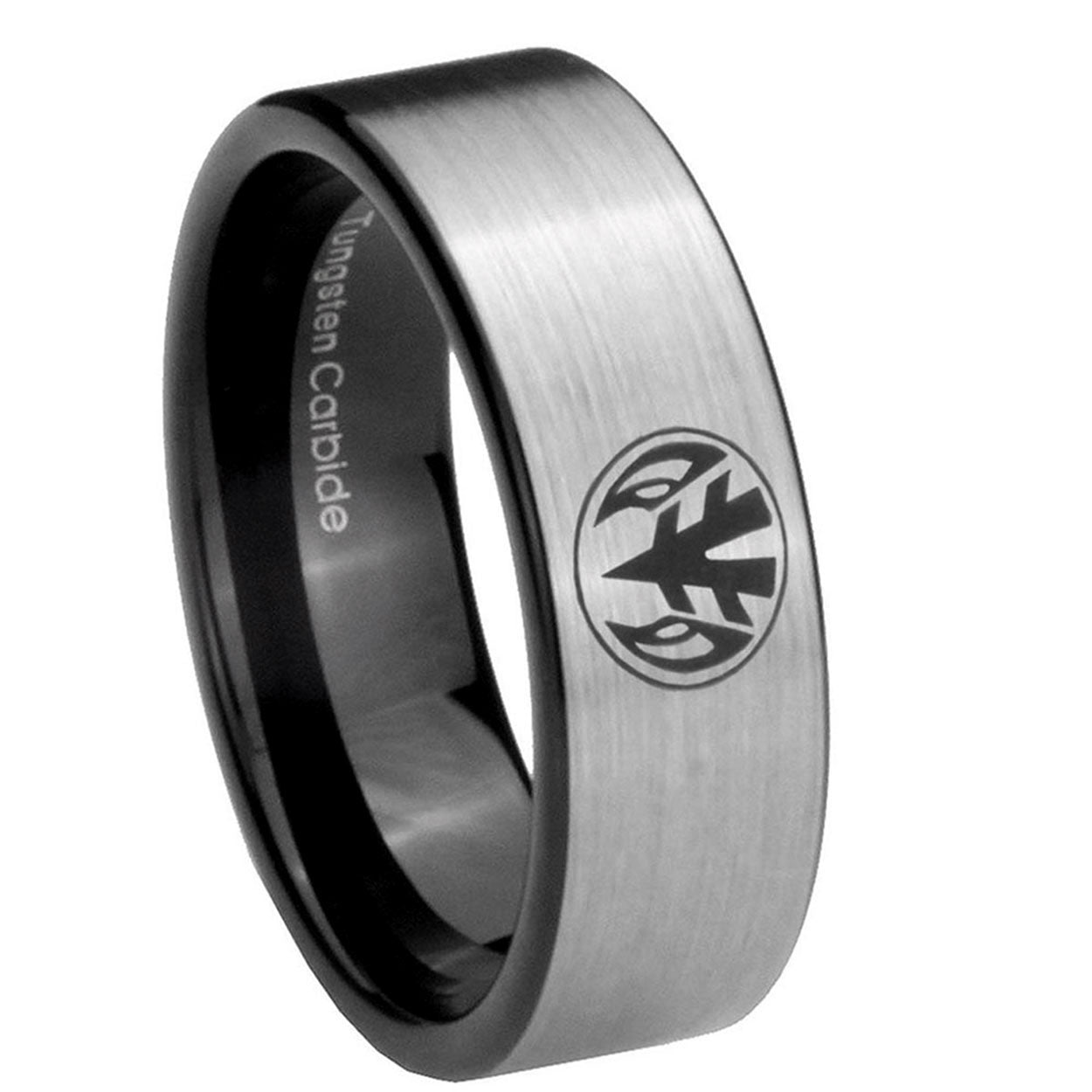 8mm Love Power Rangers Pipe Cut Brushed Silver Tungsten Ring