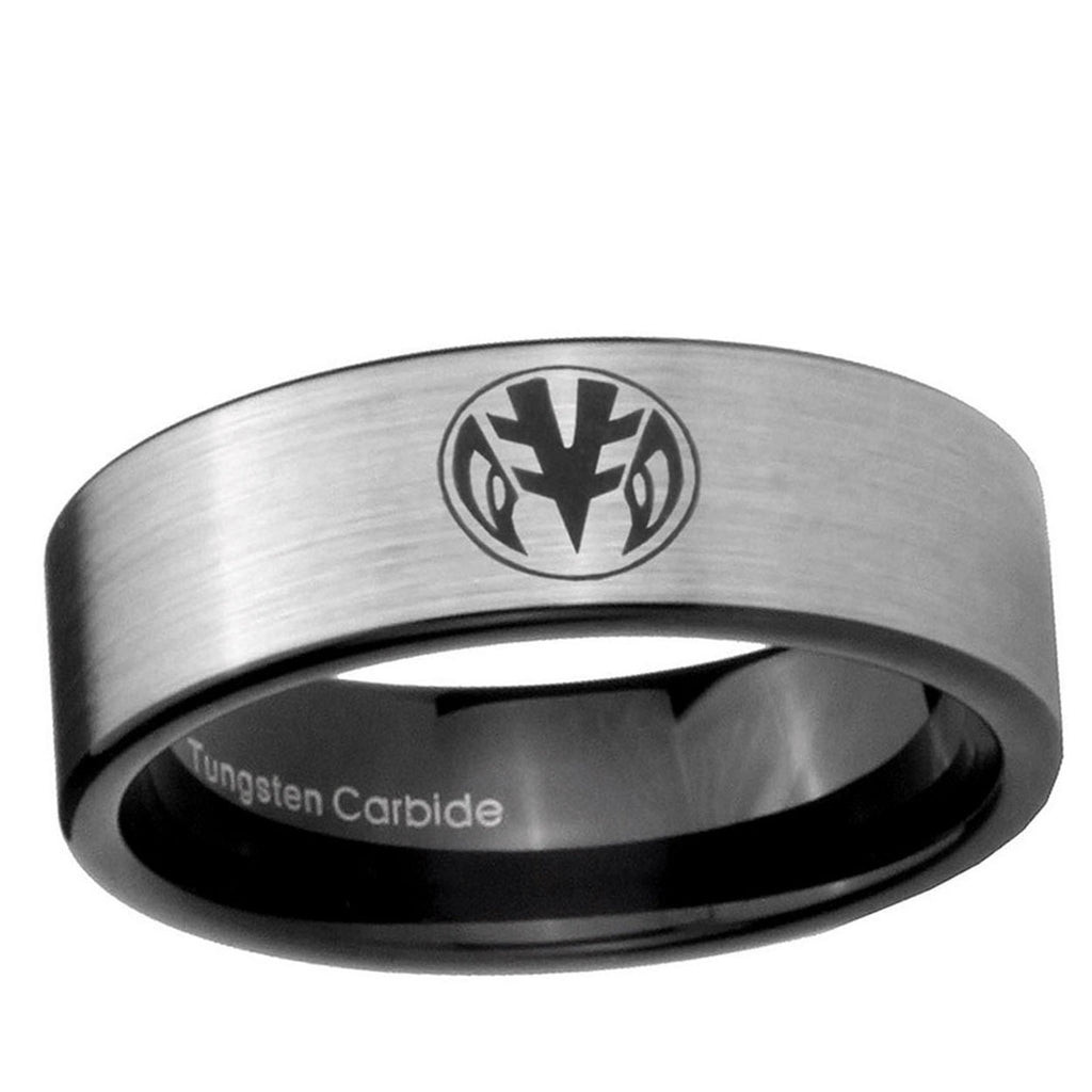 6mm Love Power Rangers Pipe Cut Brushed Silver Tungsten Ring
