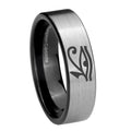 8mm Seeing Eye Pipe Cut Brushed Silver Tungsten Wedding Band