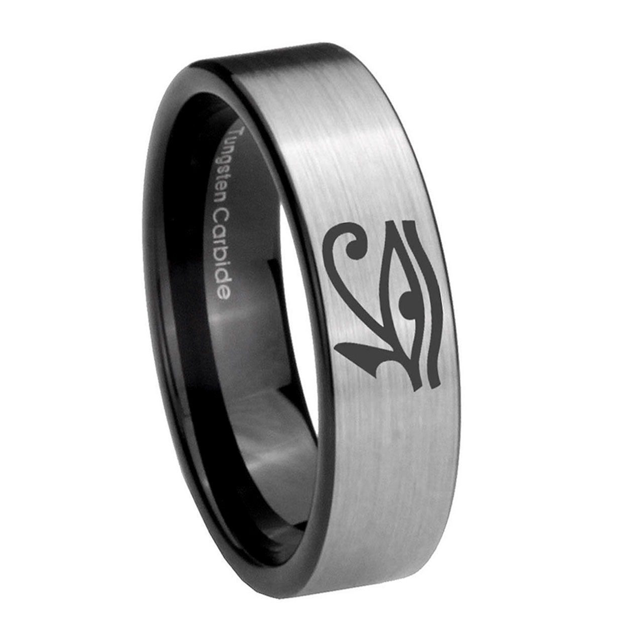 8mm Seeing Eye Pipe Cut Brushed Silver Tungsten Wedding Band