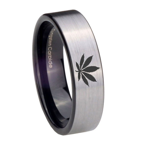 8mm-Marijuana-Leaf-Pipe-Cut-Brushed-Silver-Tungsten-Wedding-Engagement-Ring
