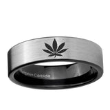 6, 8mm Marijuana Leaf Pipe Cut Brushed Silver Tungsten Ring