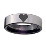8mm-Silver-Black-Zelda-Heart-Pipe-Cut-Tungsten-Carbide-Laser-Engraved-Ring
