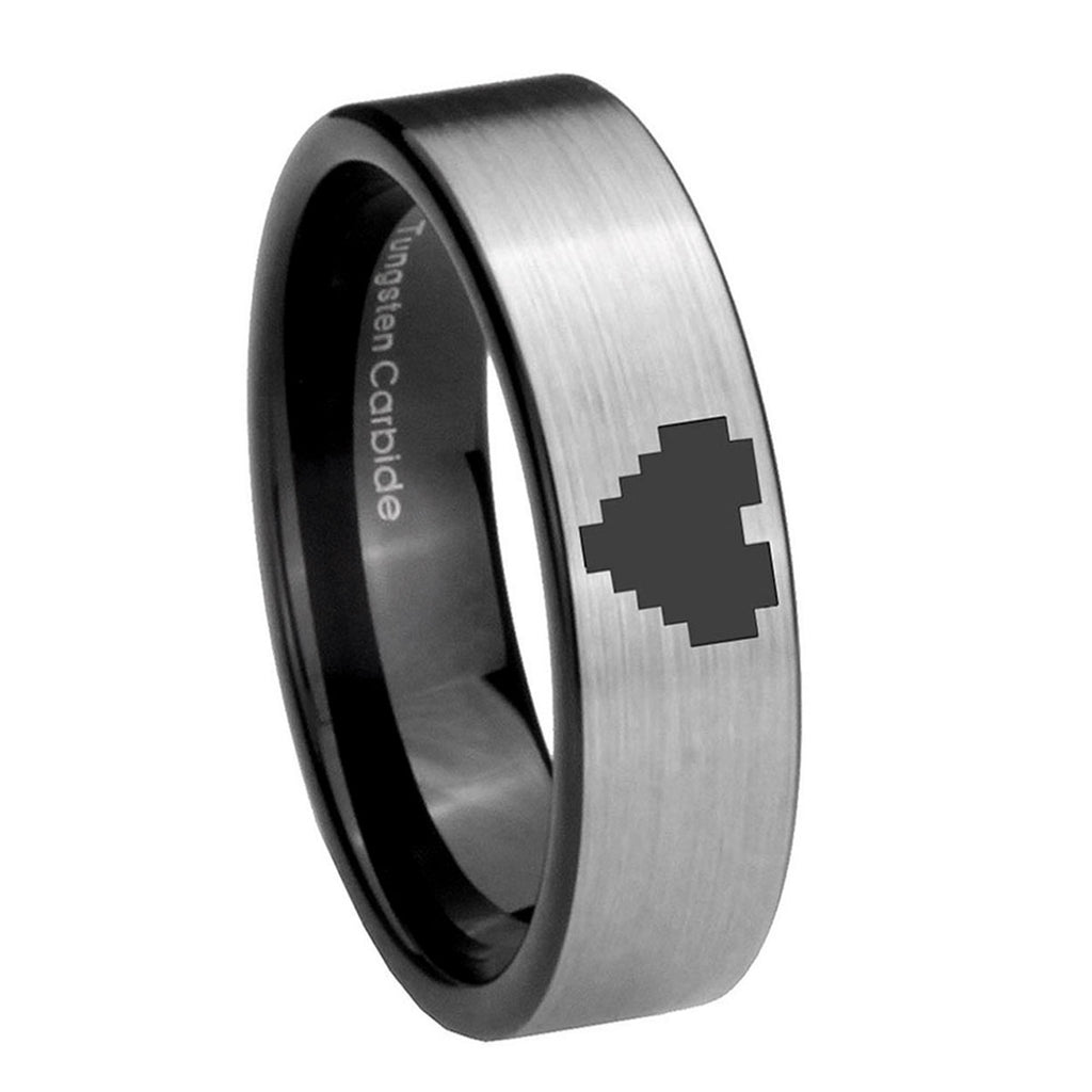 8mm Silver Black Zelda Heart Pipe Cut Tungsten Engraved Ring