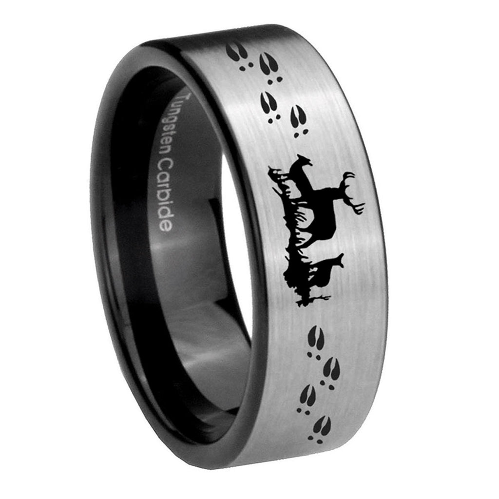 8mm Deer Hunting Pipe Cut Brushed Silver Tungsten Ring